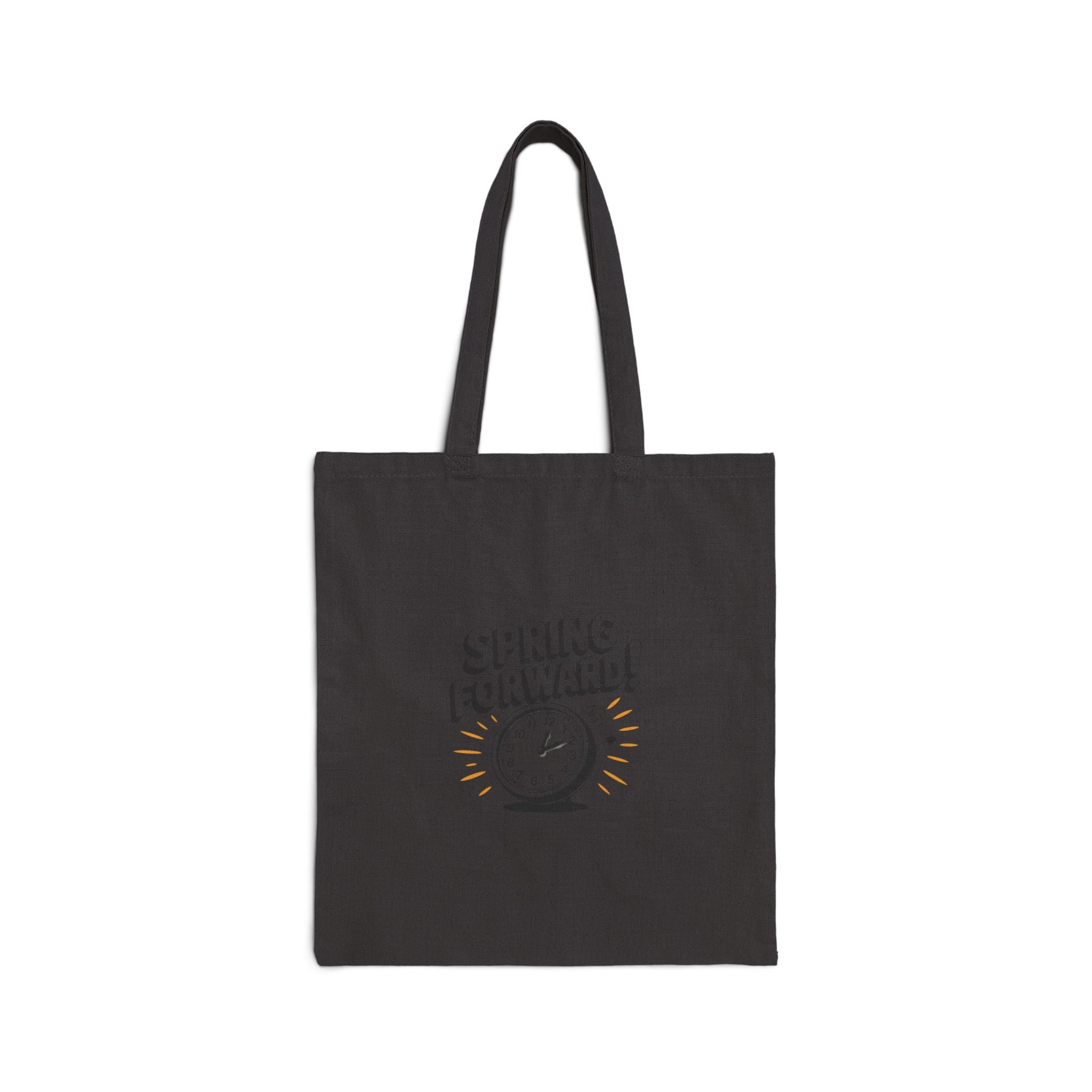 Spring Forward Tote Bag – Eco-Friendly Cotton Canvas Shopper with Motivational Clock Design
