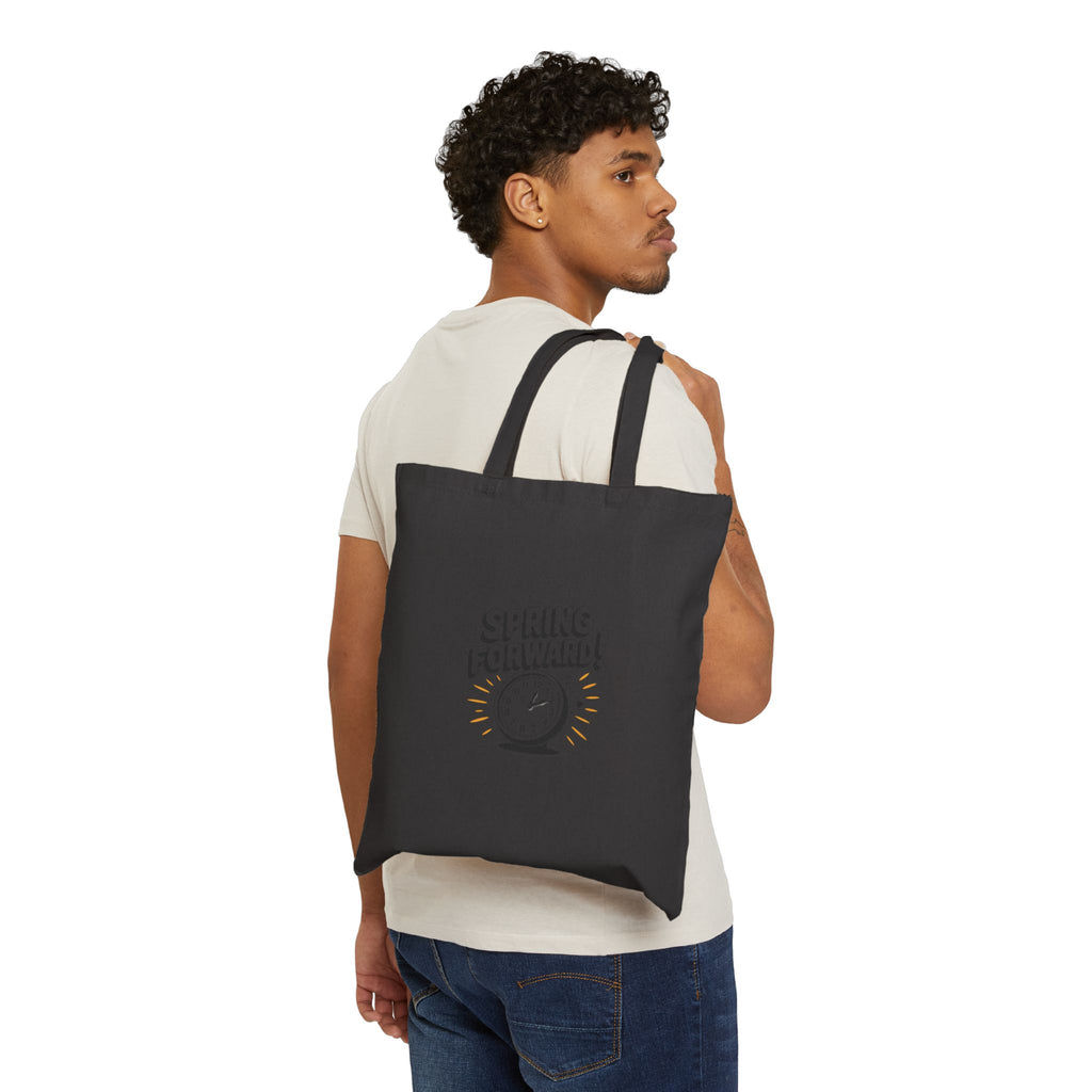 Spring Forward Tote Bag – Eco-Friendly Cotton Canvas Shopper with Motivational Clock Design